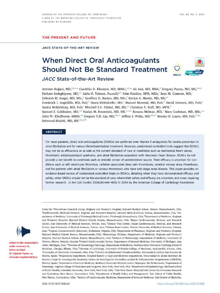 When Direct Oral Anticoagulants Should Not Be Standard Treatment | PDF ...