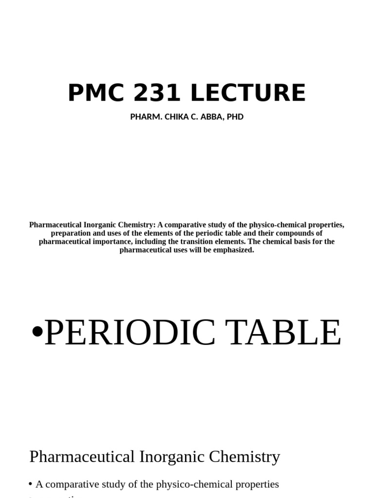 PMC 231 Lecture 2023-1 | PDF | Transition Metals | Lanthanide