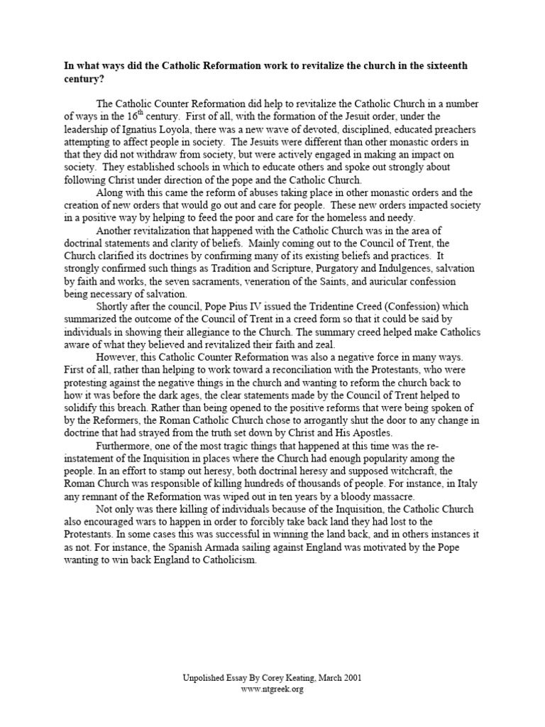 Catholic Reformation's Impact in the 16th Century | PDF | Catholic ...