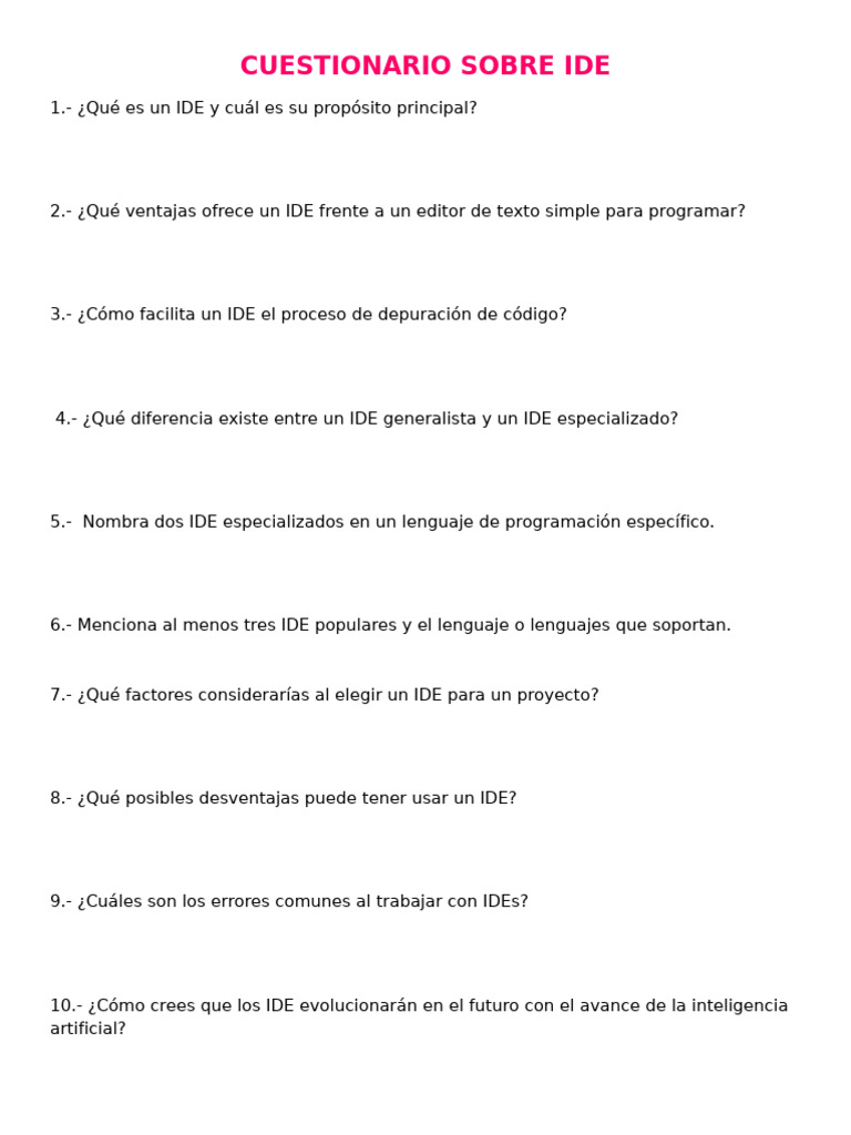 Cuestionario sobre IDEs y su Uso | PDF