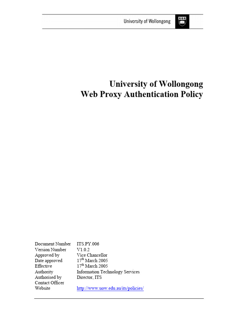 Uow002226 Web Proxy Authentication Policy | PDF | User (Computing ...