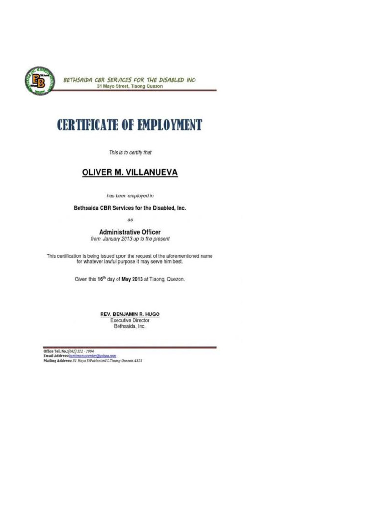 Sample Cert of Employment (479×640) | PDF