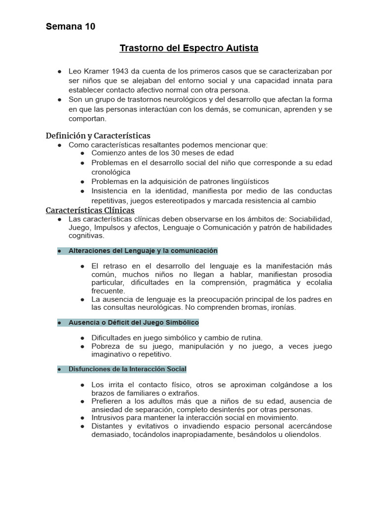 Trastorno del Espectro Autista: Características y Tratamientos | PDF ...
