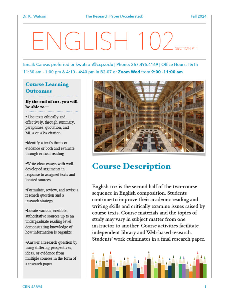 English 102 Research Paper Course Guide | PDF | Plagiarism | Academic ...