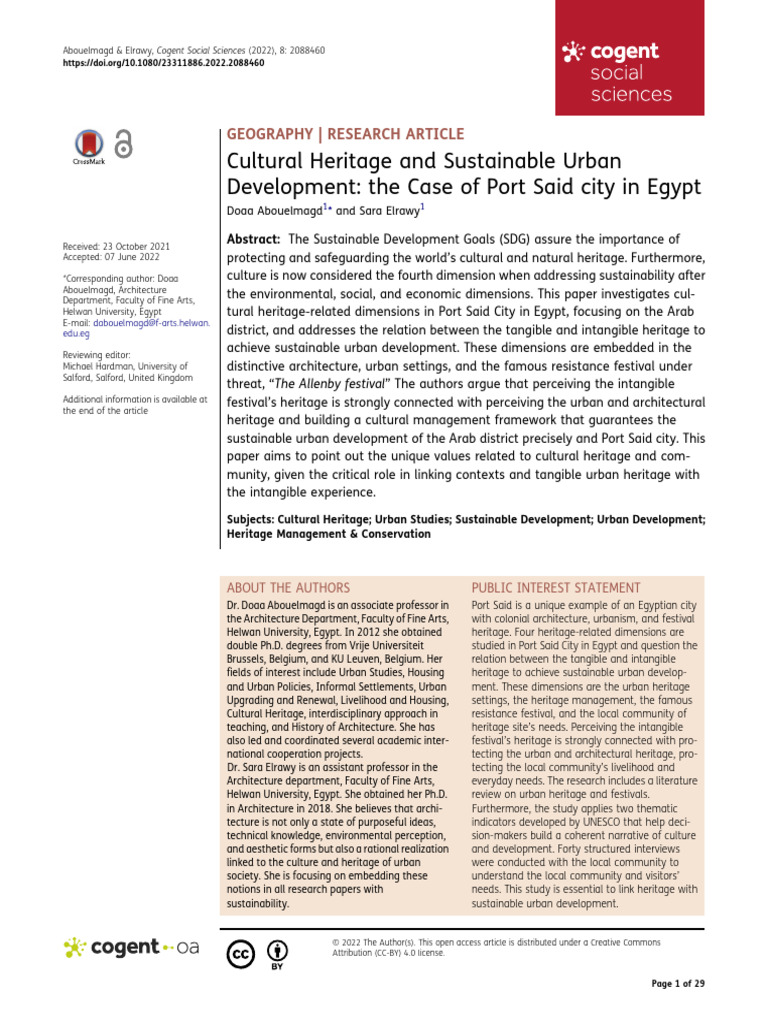 Cultural Heritage and Sustainable Urban Developmen | PDF | Cultural ...