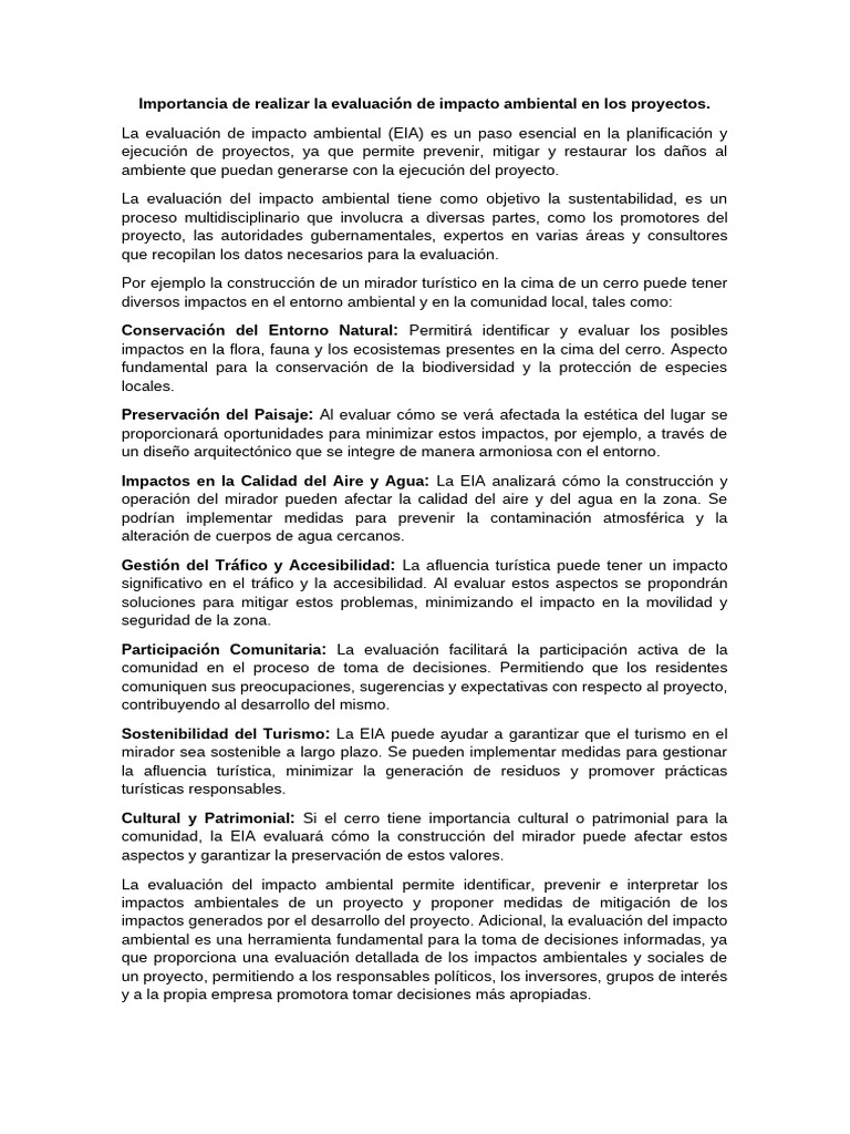 Evaluación de Impacto Ambiental en Proyectos | PDF | Evaluación de ...