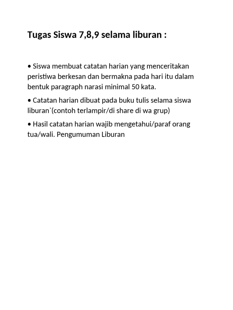 Tugas siswa 7 8 9 selama liburan pdf