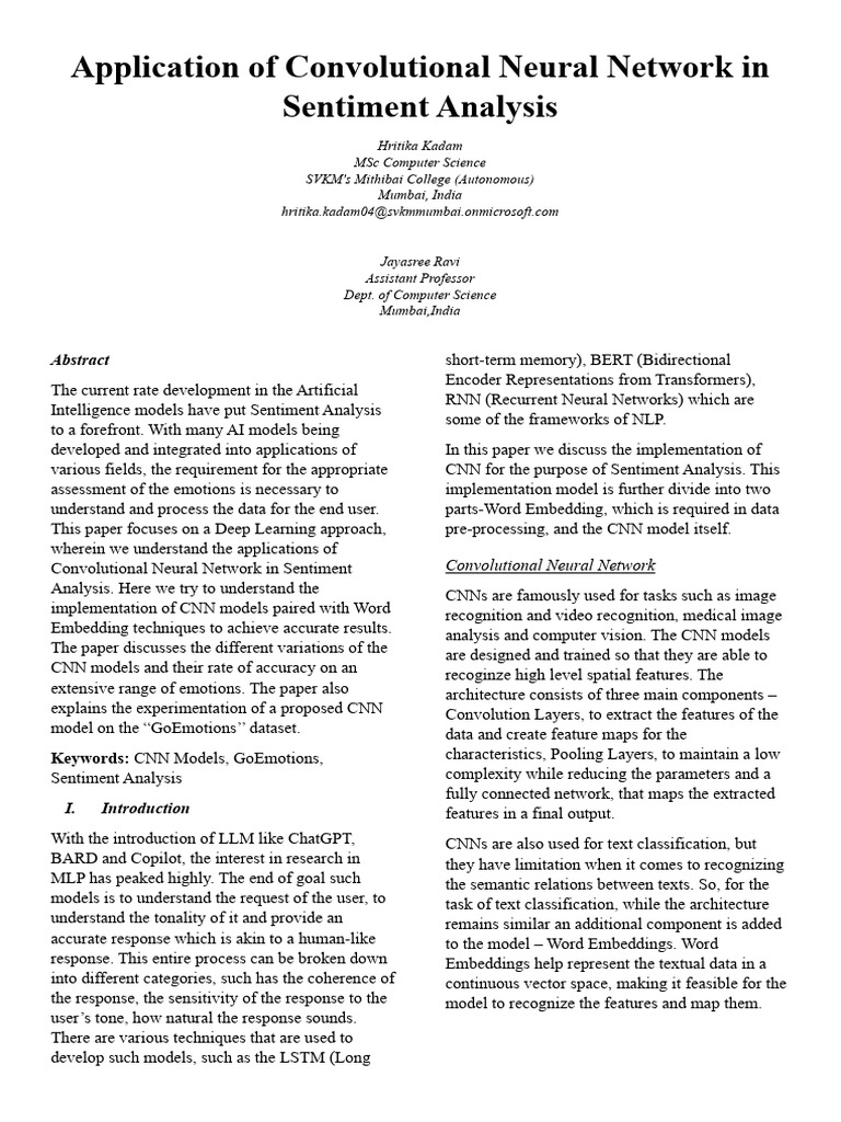 CNN Applications in Sentiment Analysis | PDF | Artificial Neural ...