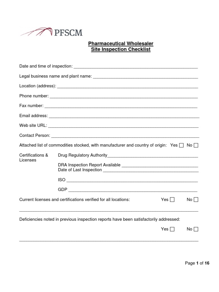 Pharmaceutical Wholesaler Inspection Checklist | PDF | Warehouse ...