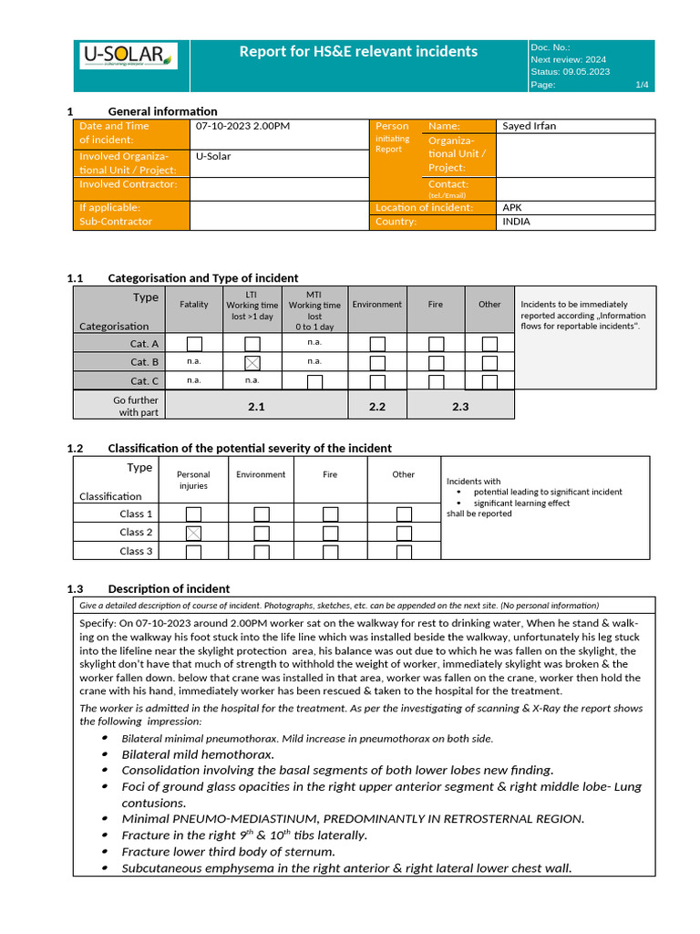 Annexure 18 Report For HS&E Relevant Incidents | PDF | Thorax ...