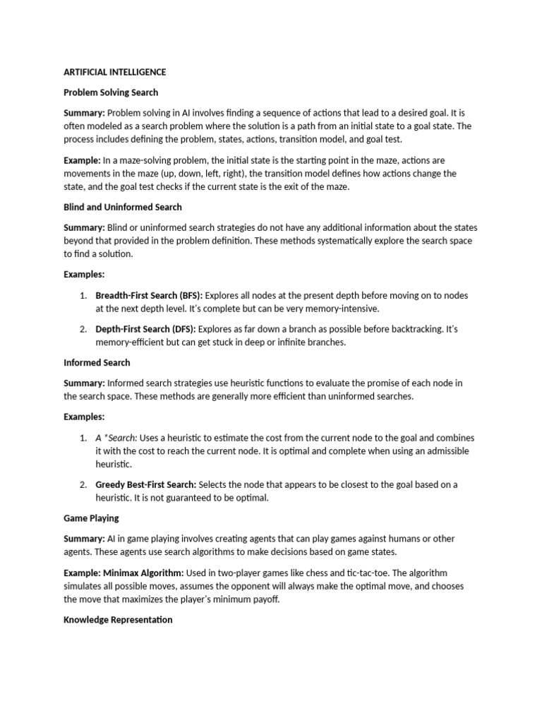 Ai notes summary pdf knowledge representation and reasoning