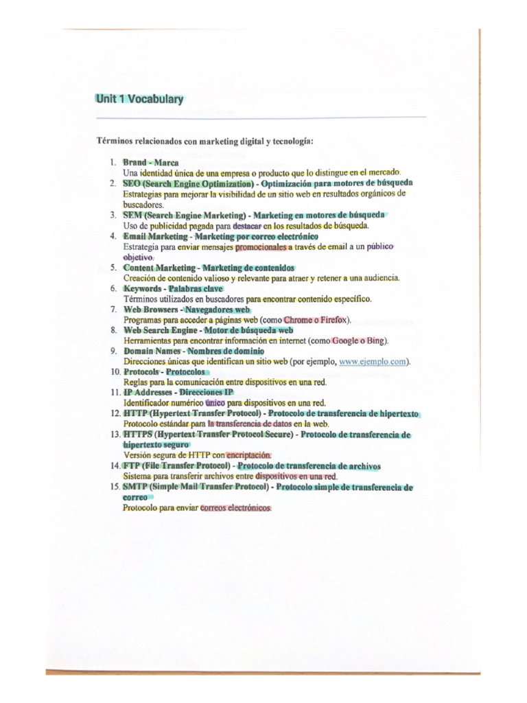 Unit 1 Vocabulary | PDF