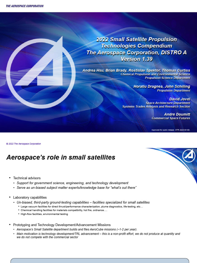 Small Satellite Propulsion Technologies Guide | PDF | Spacecraft ...