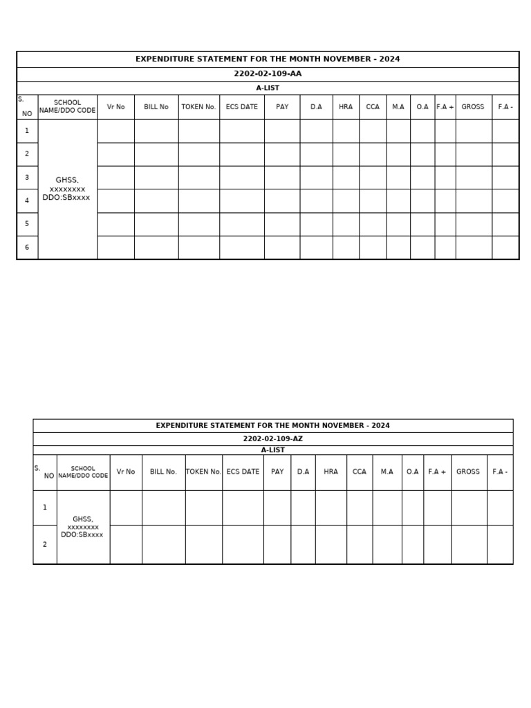 MT Format - Expenditure Statement - November 24 For Hard | PDF
