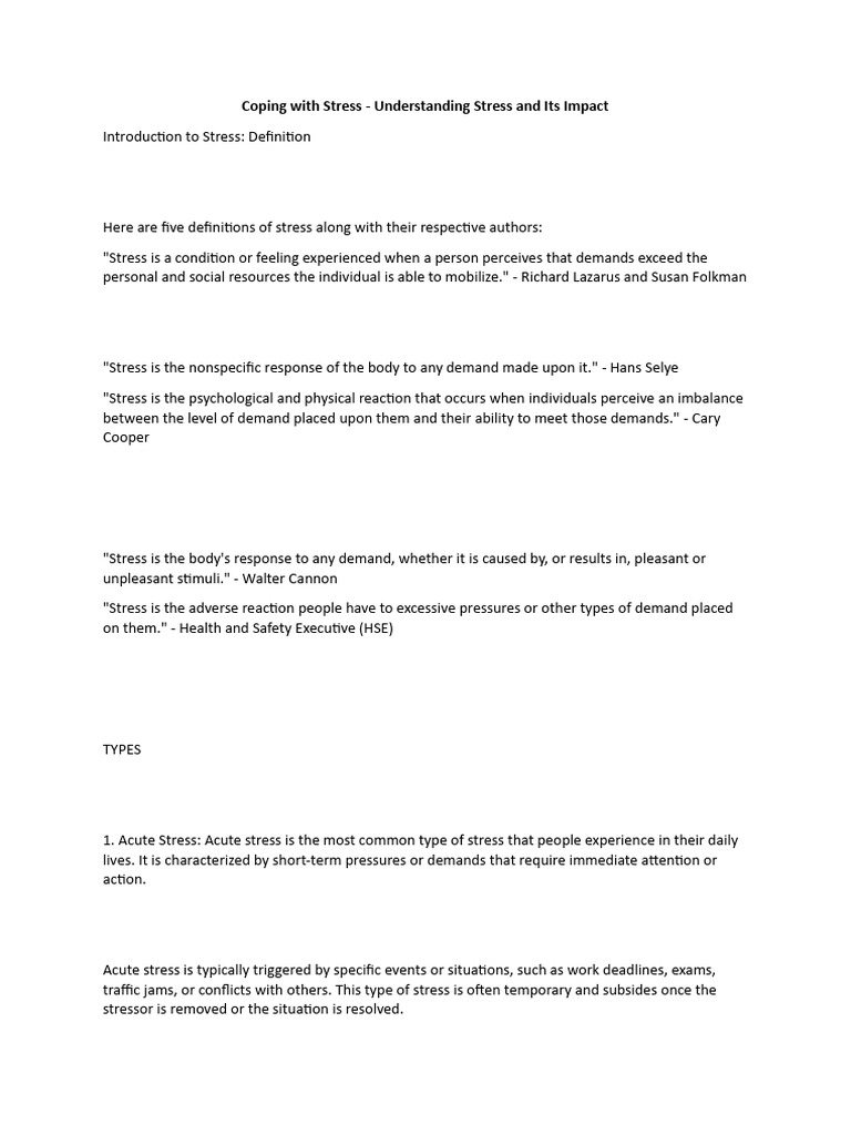 Coping With Stress - Understanding Stress and Its Impact | PDF | Stress ...