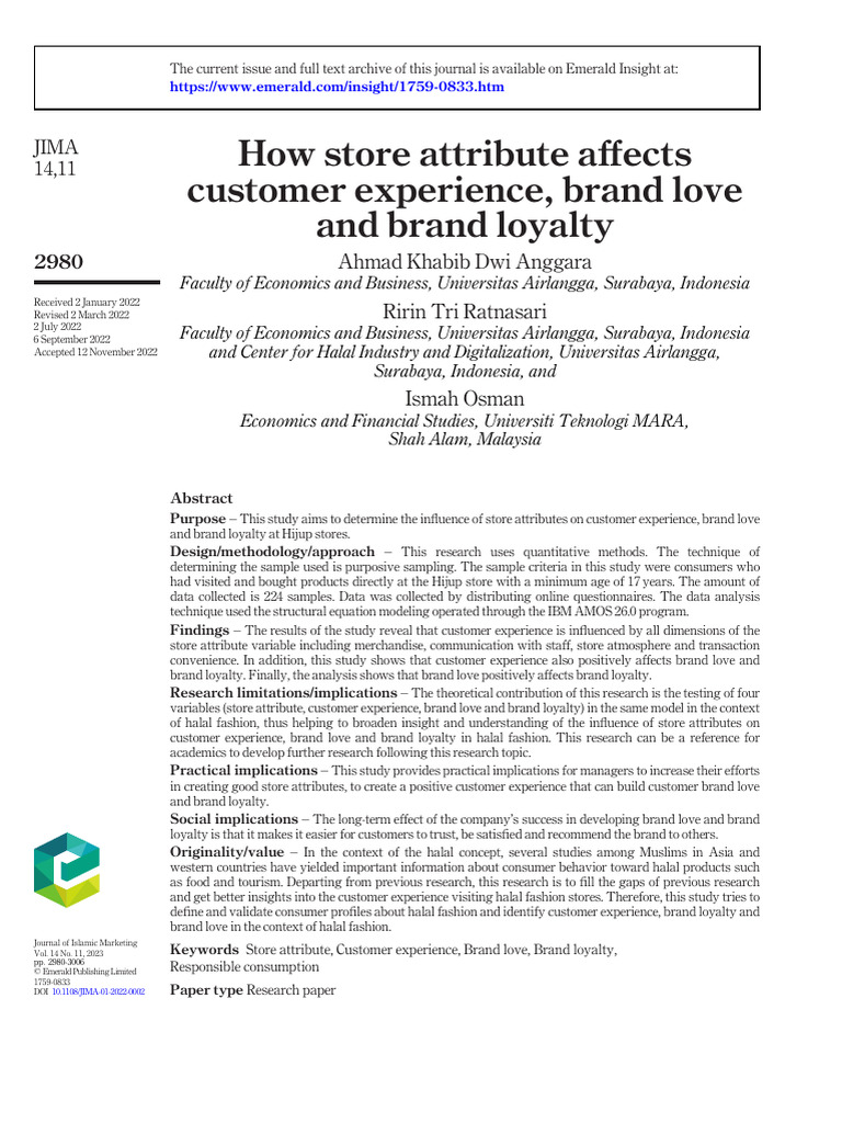 How Store Attribute Affects Customer Experience Brand Love and Brand ...