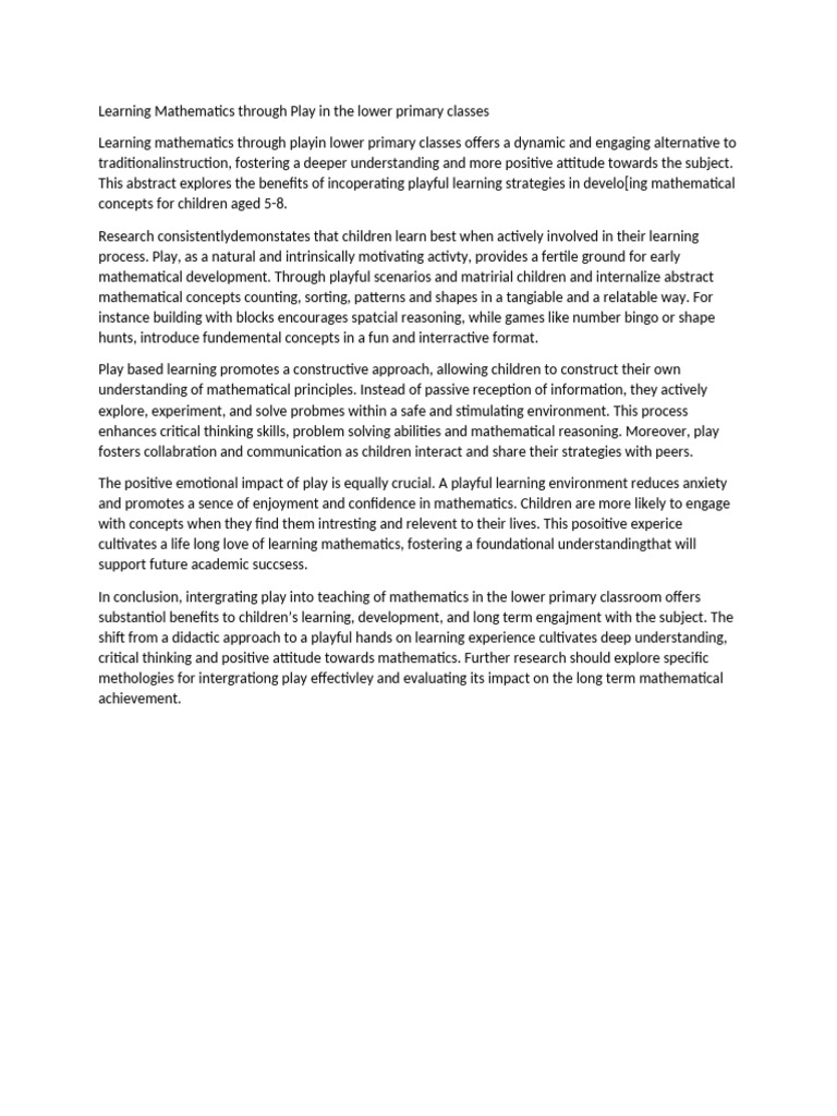 Learning Mathematics Through Play | PDF