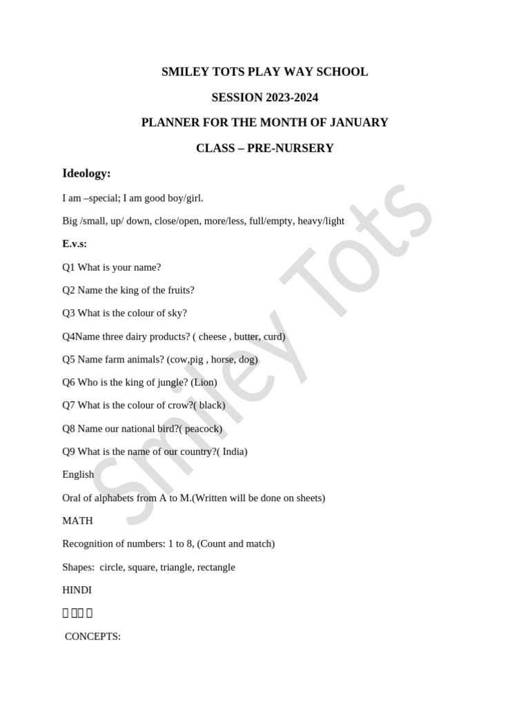 January 2023 Pre-Nursery Planner | PDF