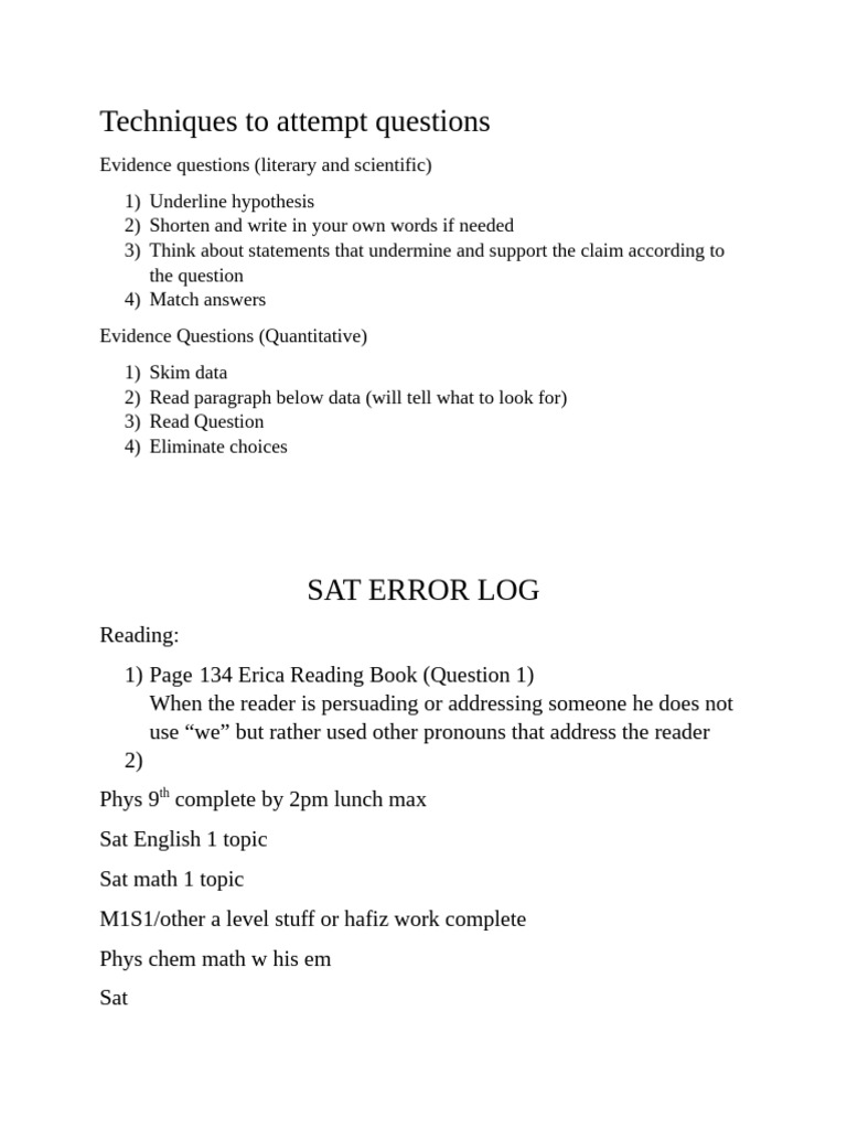 SAT Error Log and Evidence Techniques | PDF