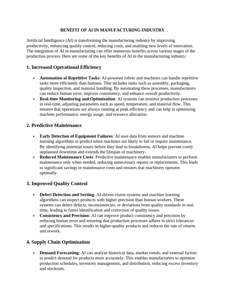 Benefit of Ai in Manufacturing Industry | PDF | Artificial Intelligence ...