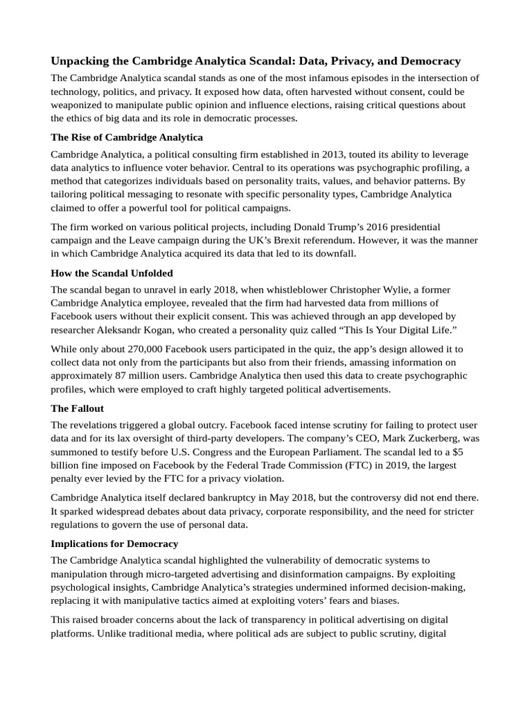 Cambridge Analytica: Data Privacy Crisis | PDF | Facebook