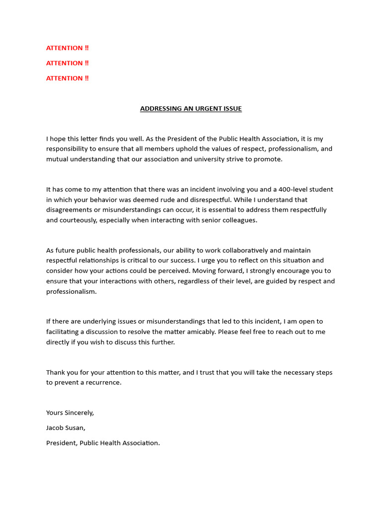 Urgent Reminder On Professionalism Pdf