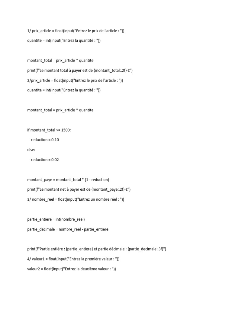 Exemples de programmes Python interactifs | PDF | Objets mathématiques ...