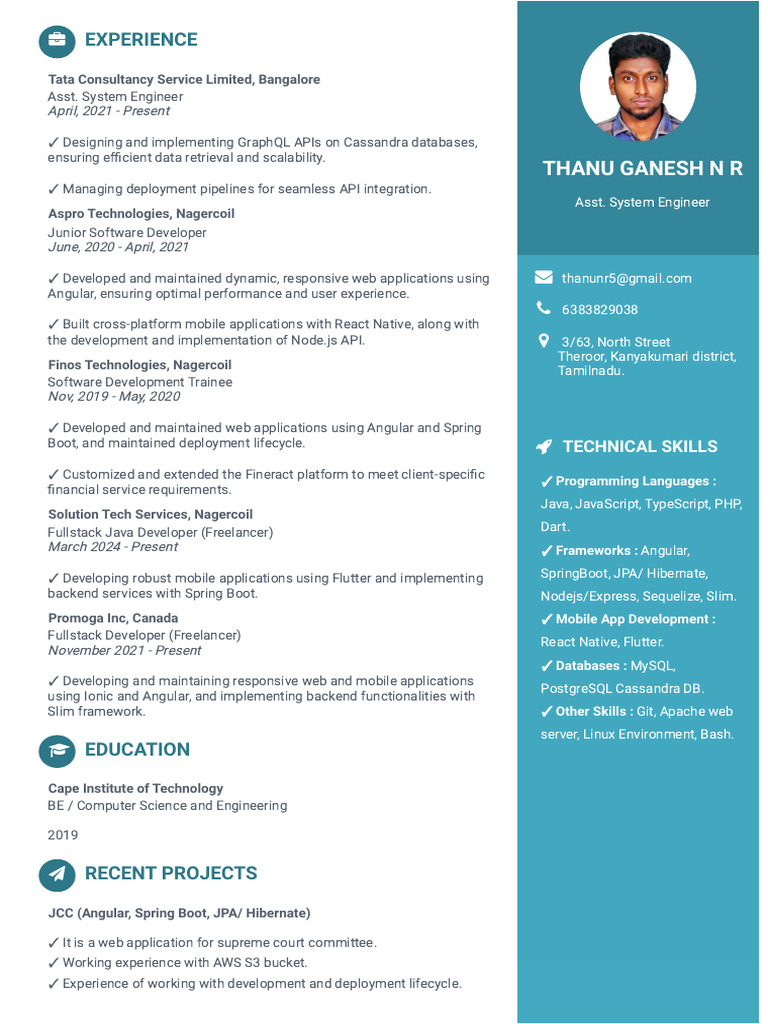 Fullstack Developer Resume - Thanu Ganesh | PDF | Computing | Software