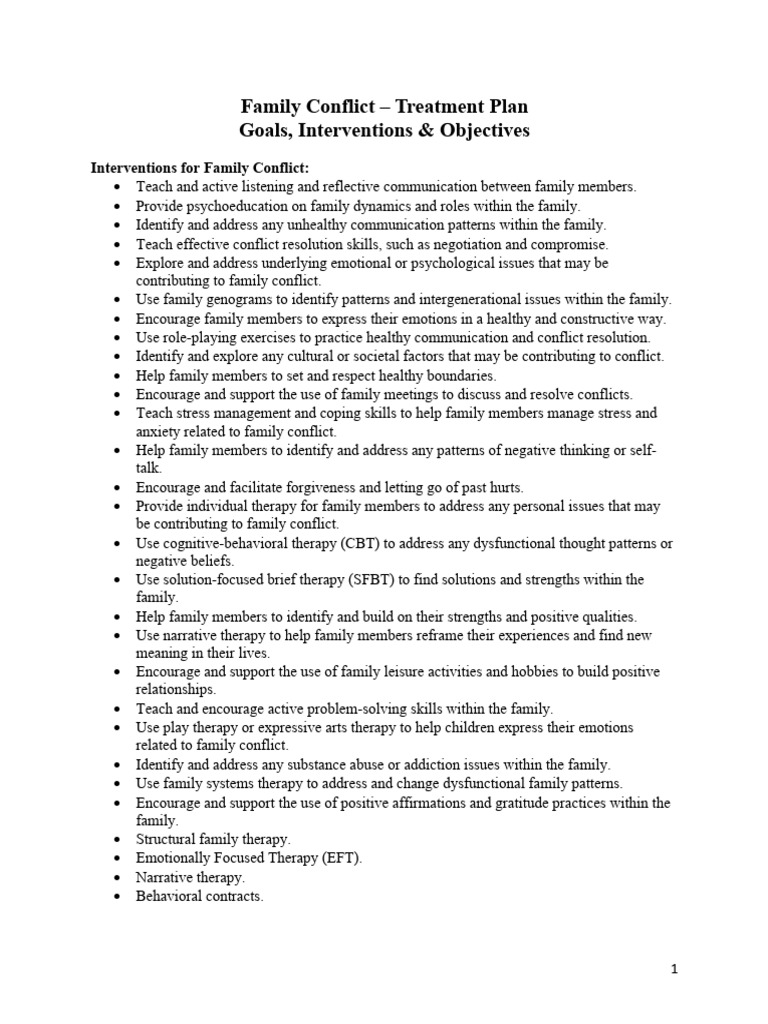Family Conflict Treatment Plan Guide | PDF | Psychotherapy | Mental Health