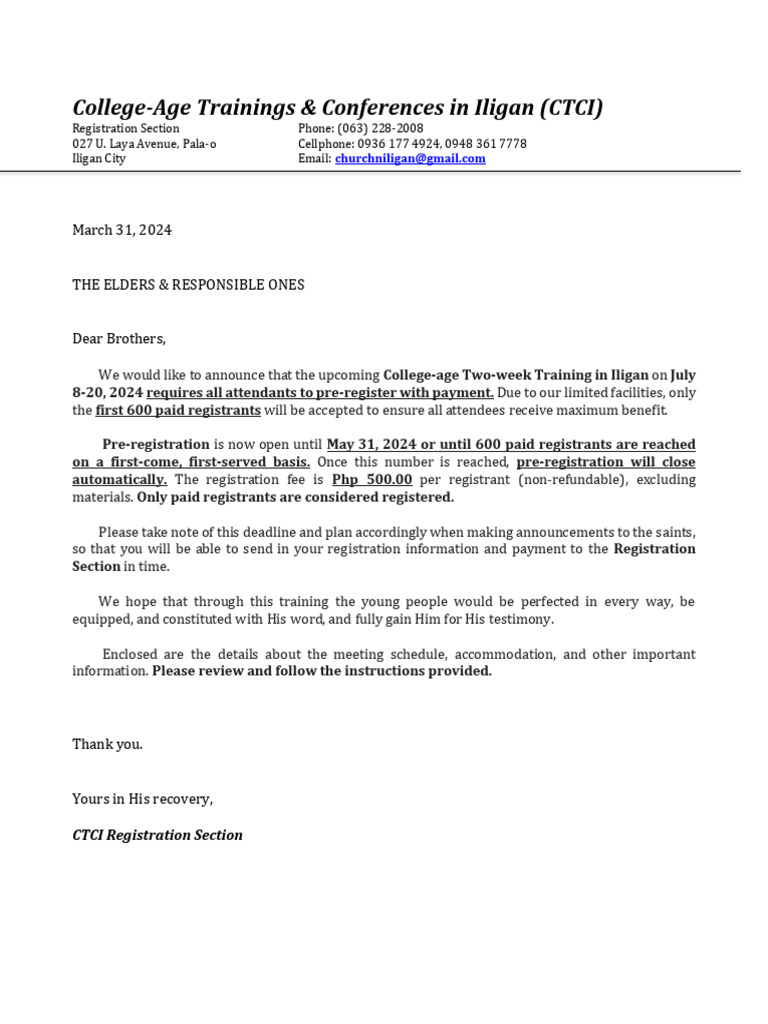 2024 Letter With Advisory - 2wk Training FINAL | PDF | Clothing | Fashion