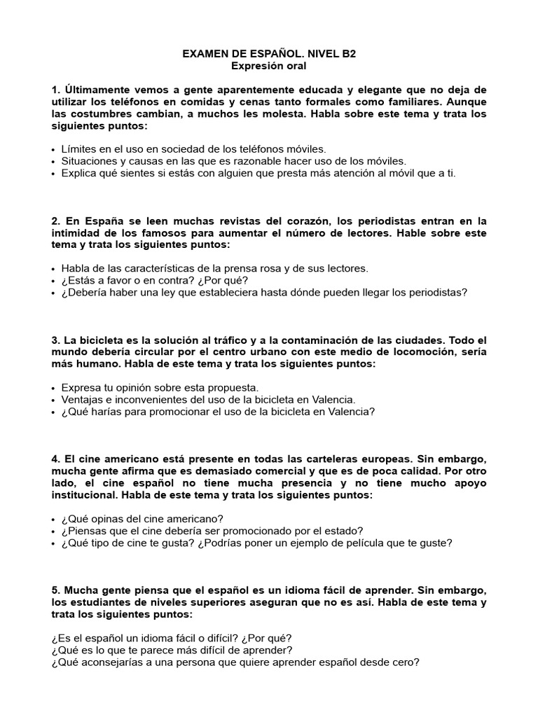 Examen Oral B2 | PDF