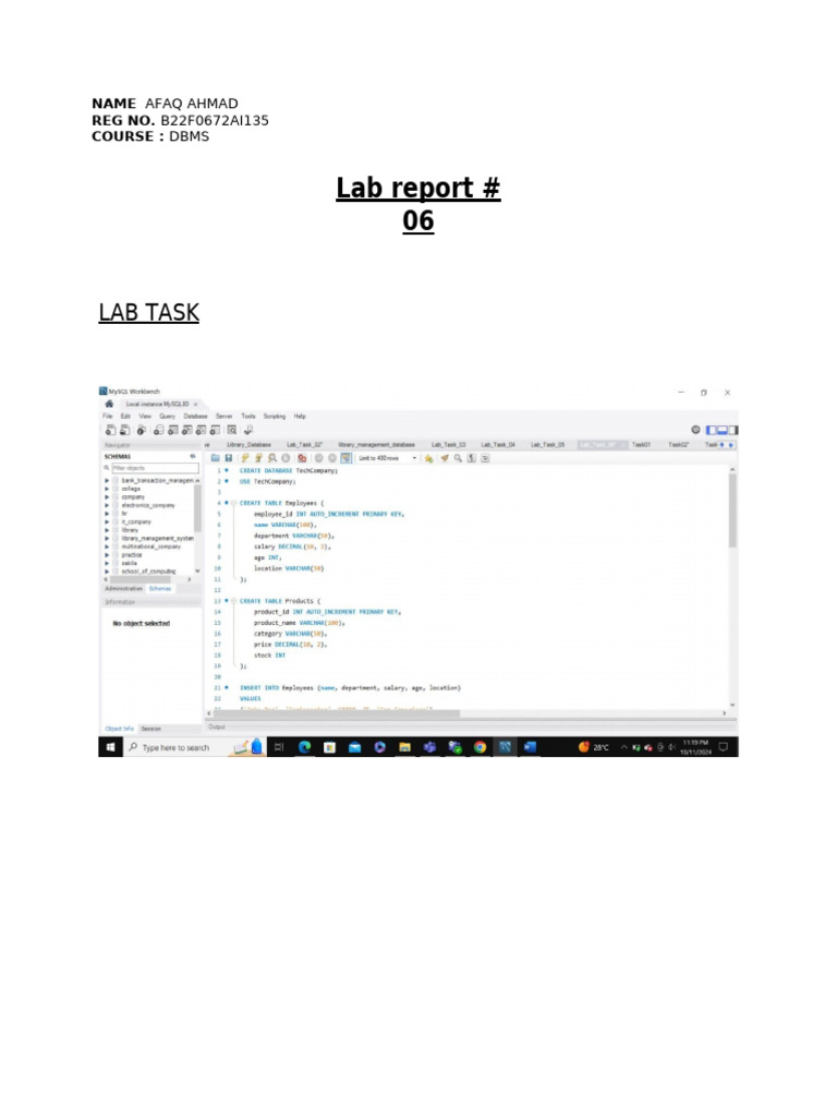 Afaq Lab Report 6 | PDF | Databases | Relational Database