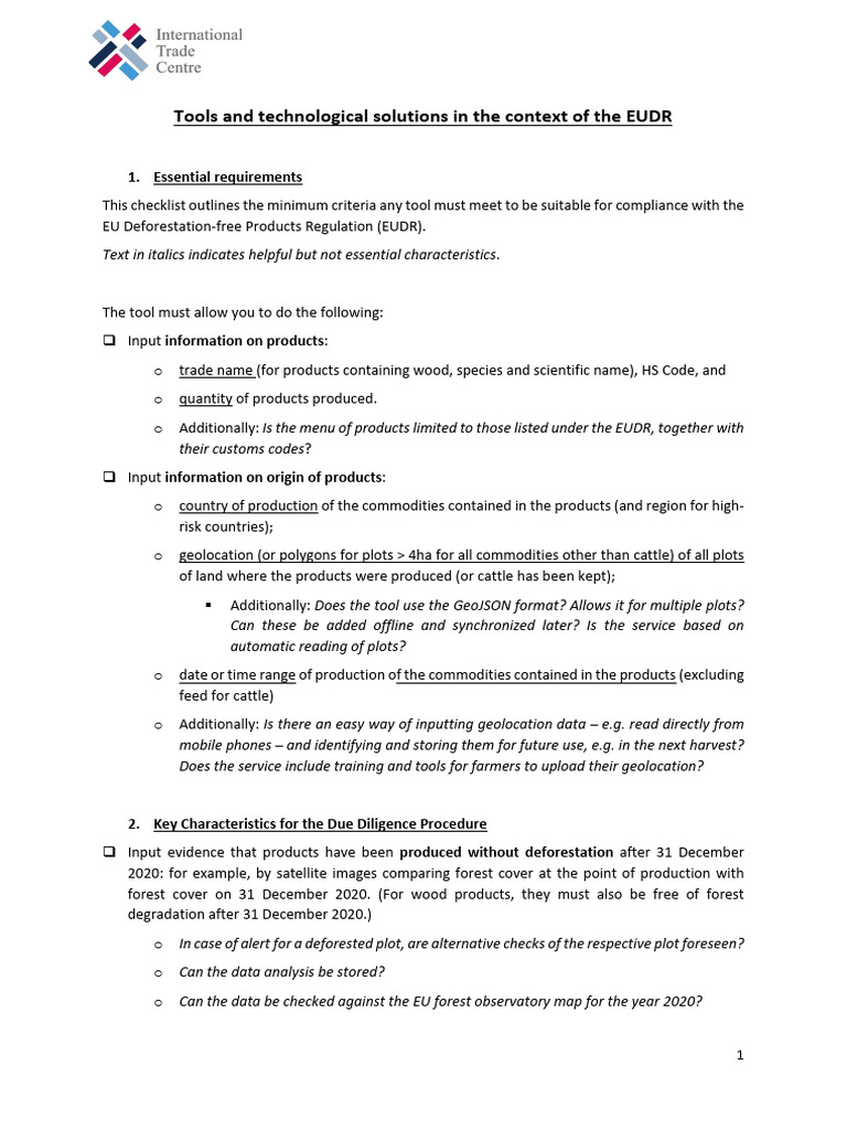 EUDR Compliance Tool Checklist Guide | PDF | Deforestation
