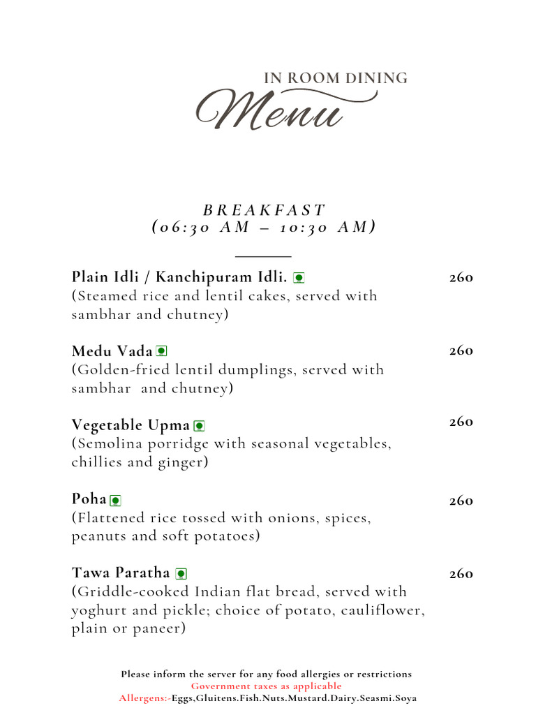In-Room Dining Menu Overview | PDF | Indian Cuisine | Curry