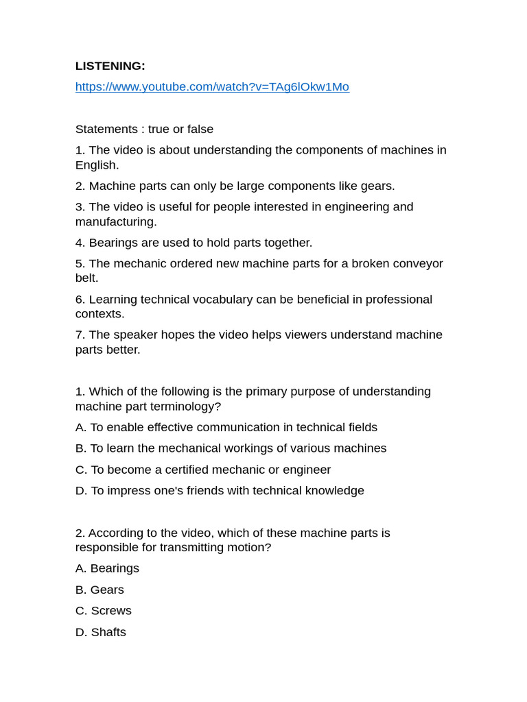 Understanding Machine Parts Terminology | PDF | Machines | Bearing ...