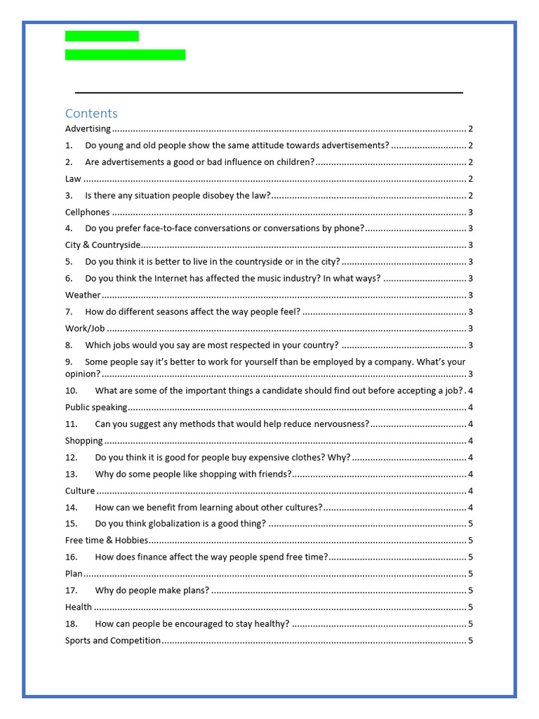 BA - Speaking Part 3, 30 Sample Questions & Answer For Self Practice ...