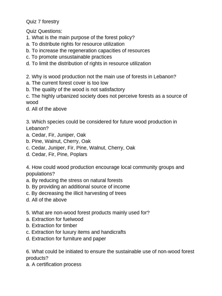 Quiz 7 Forestry Pdf Forestry Forests