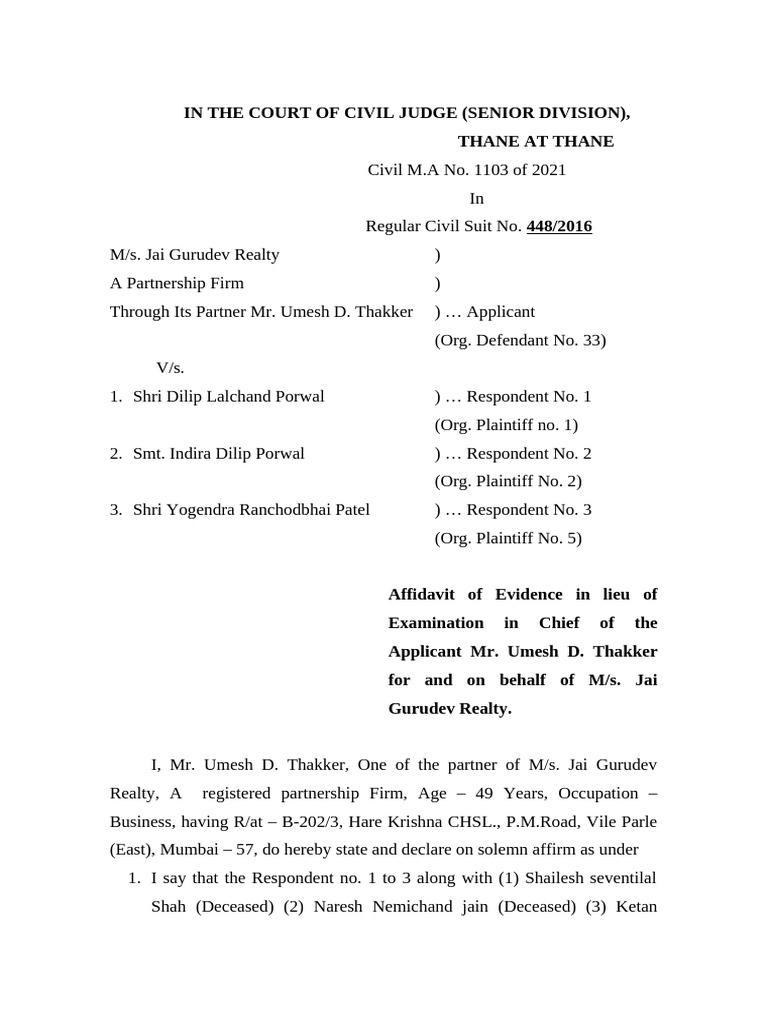 Affidavit of Evidence in Civil Suit | PDF | Affidavit | Perjury
