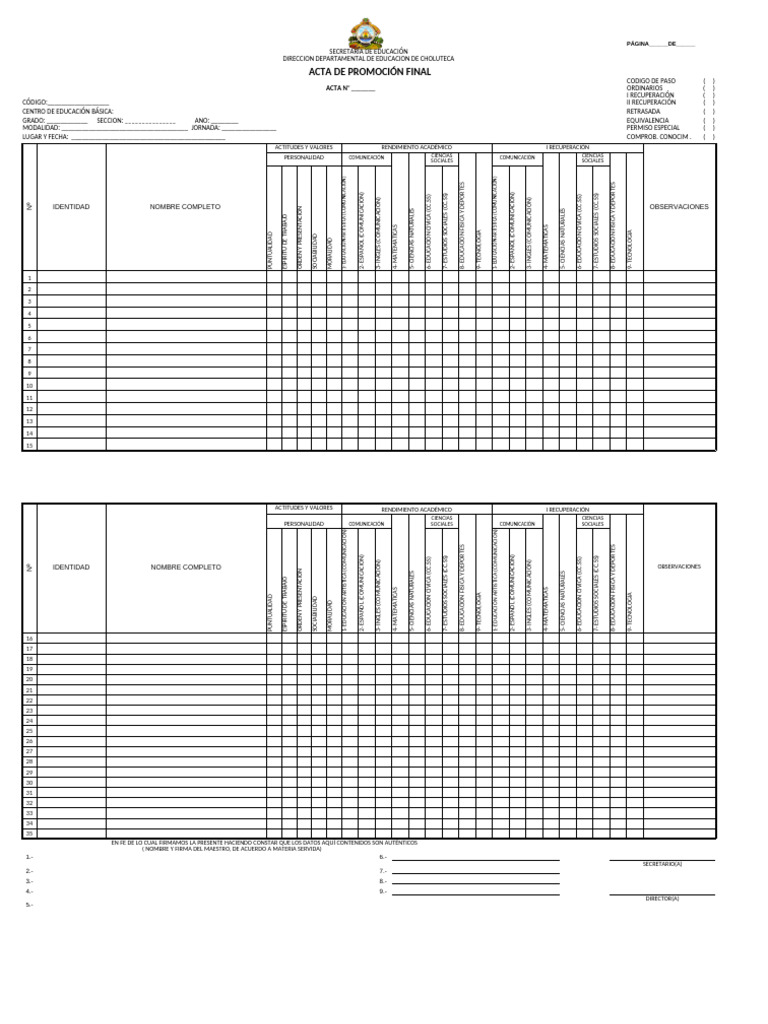 Formato de Acta de Promocion Final 2024 | PDF