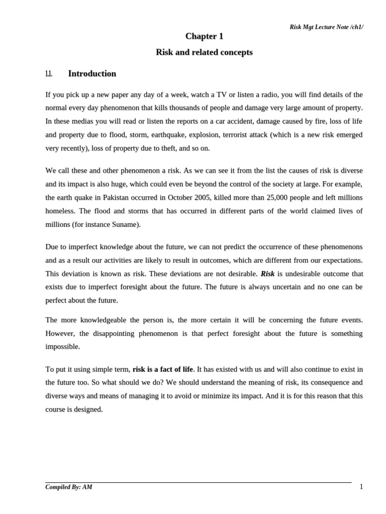 Chapter 1 risk | PDF | Risk | Uncertainty