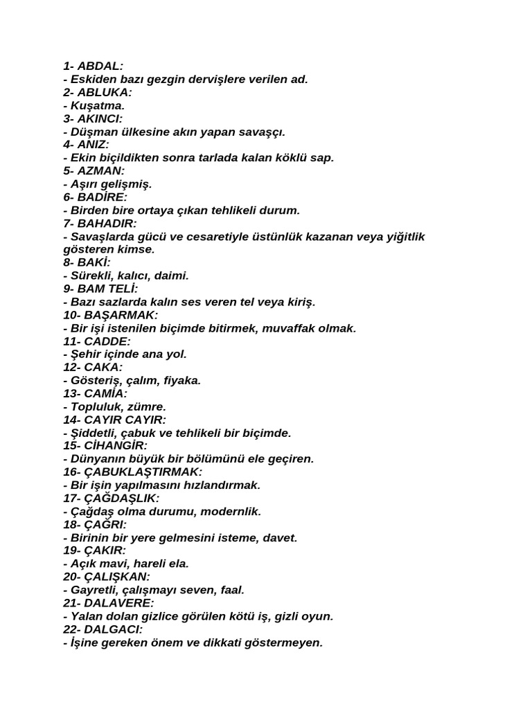 Kelime Ve Anlamları | PDF