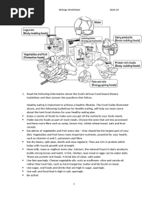 Worksheet-Grade 7-Healthy diet