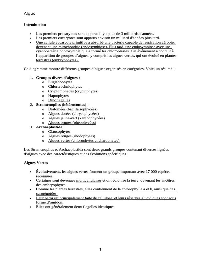 Classification et cycles de vie des algues PDF Ploïdie Processus — free download