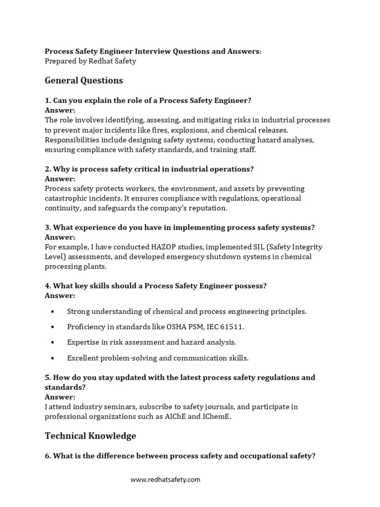 Process Safety Engineer Interview Questions and Answers | PDF | Systems ...