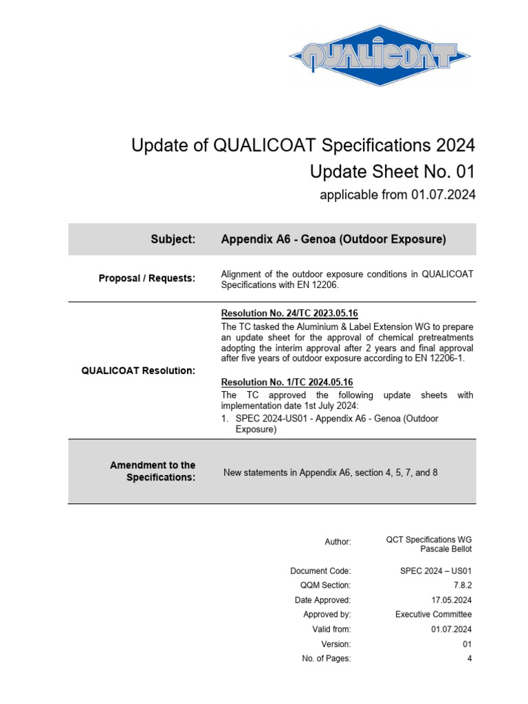 SPEC 2024-US01 - Appendix A6 - Genoa (Outdoor Exposure) (1) | PDF ...