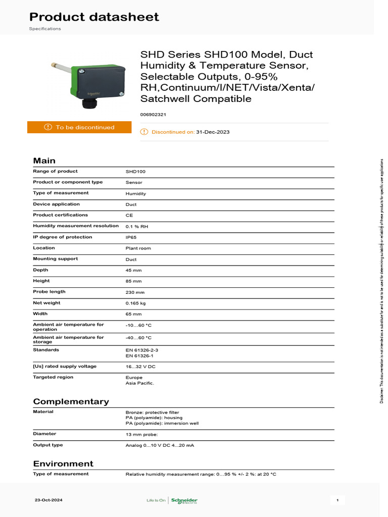 Discontinuation of SHD100 Sensor | PDF | Electrical Engineering
