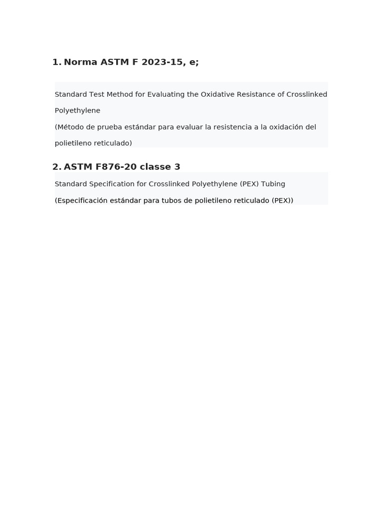 Resistencia y Especificaciones PEX ASTM | PDF
