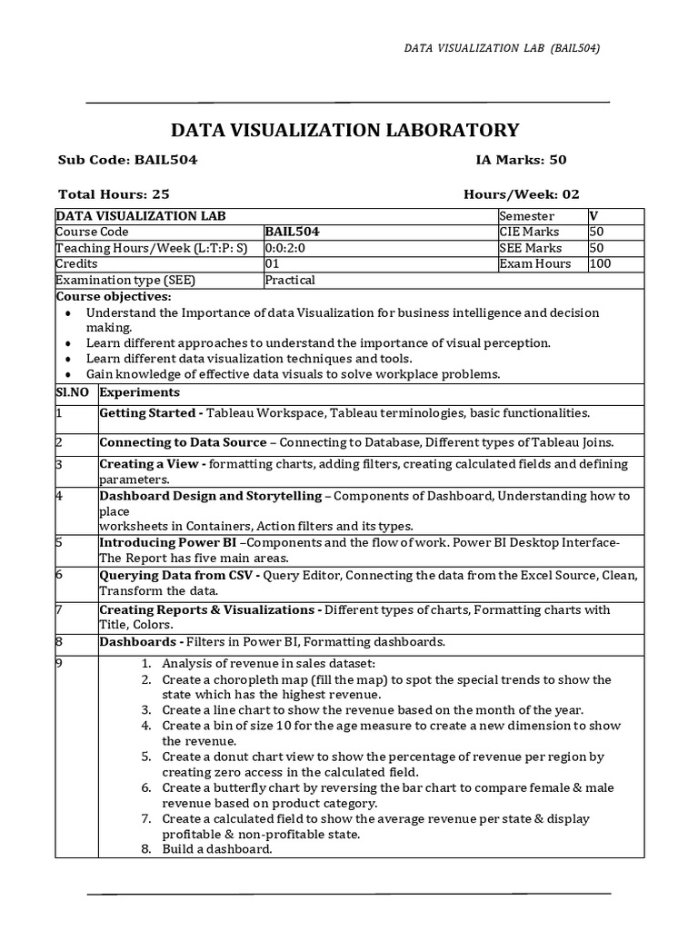 Data Visualization Lab BAIL504 Overview | PDF | Business Intelligence ...