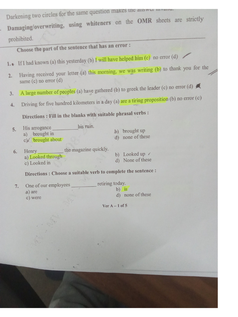 Answer key set A(BPWSK106_206) | PDF