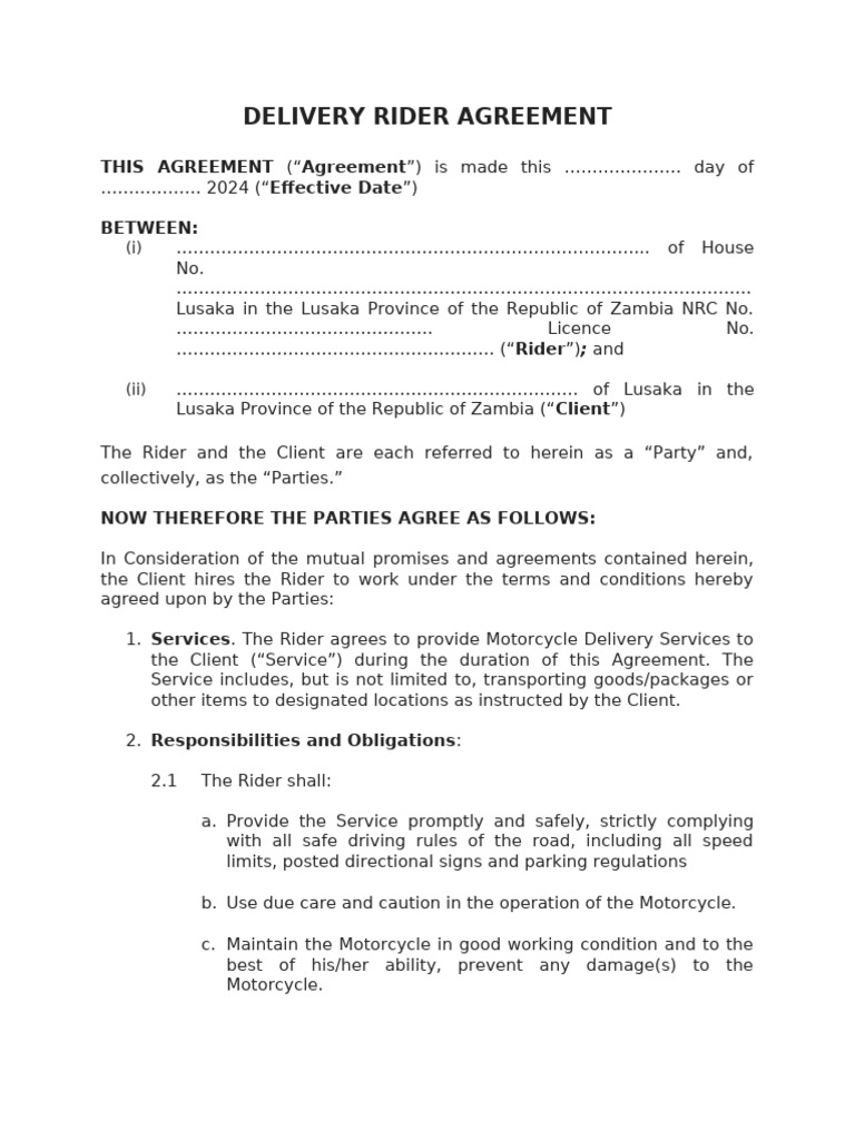Delivery Rider Agreement 06.12.2024 | PDF | Confidentiality | Justice